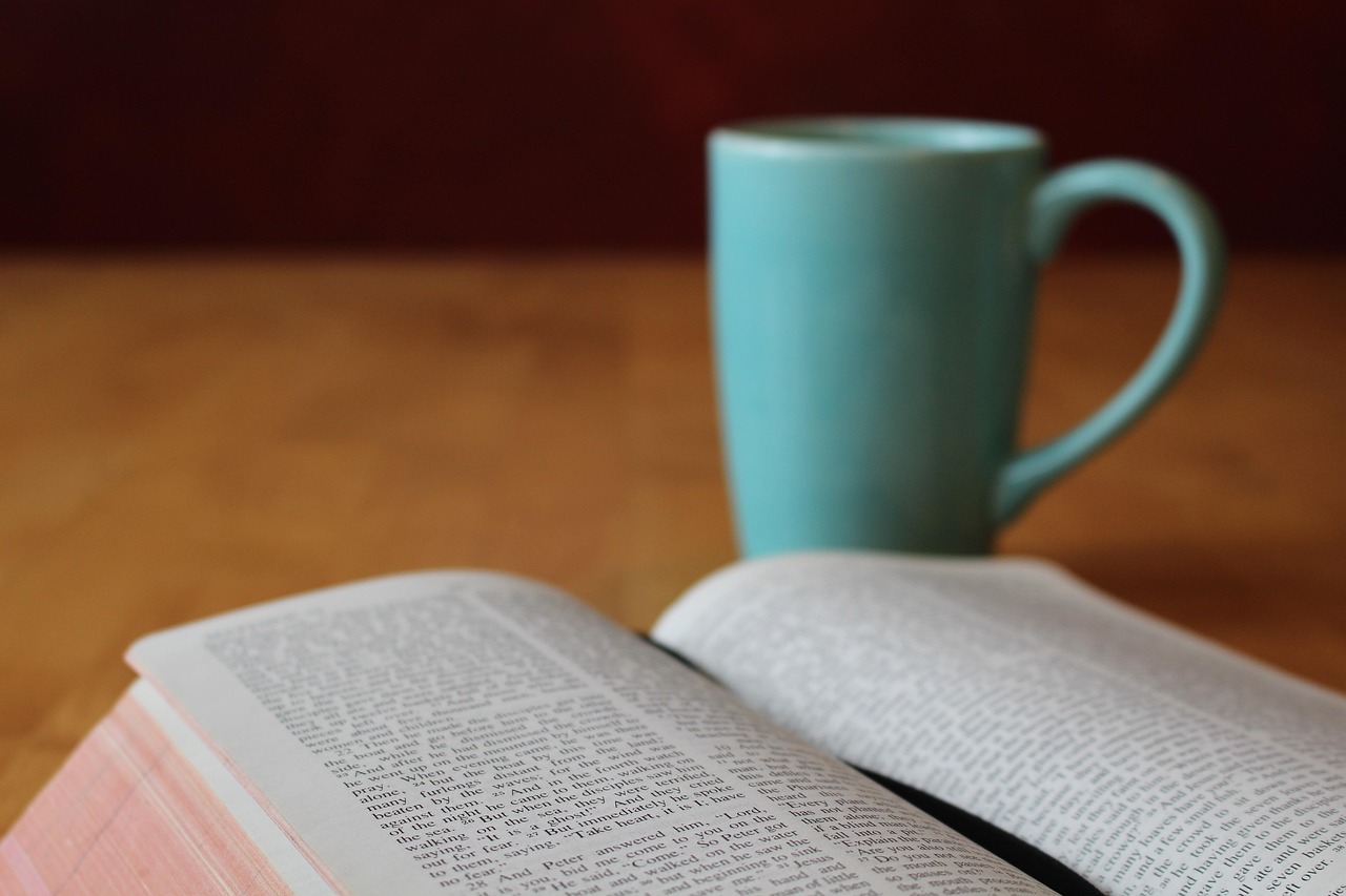 open bible devotional coffee